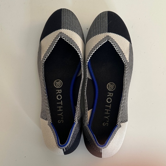 Rothy's Women's The Flat Cap Round Toe Black Cream Plaid Slip on Flats Size 8 - Picture 5 of 8